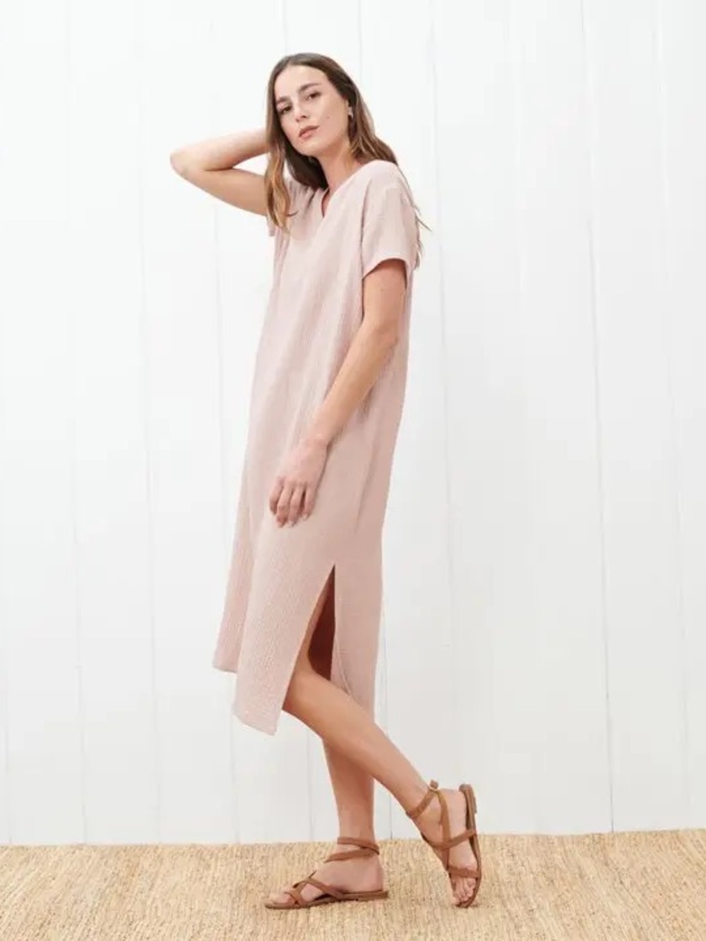 Jenni Kayne Gauze V-Neck Midi Dress in cream Blush